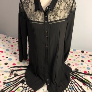 Miss Me: Lace and fringe shirt dress, size L